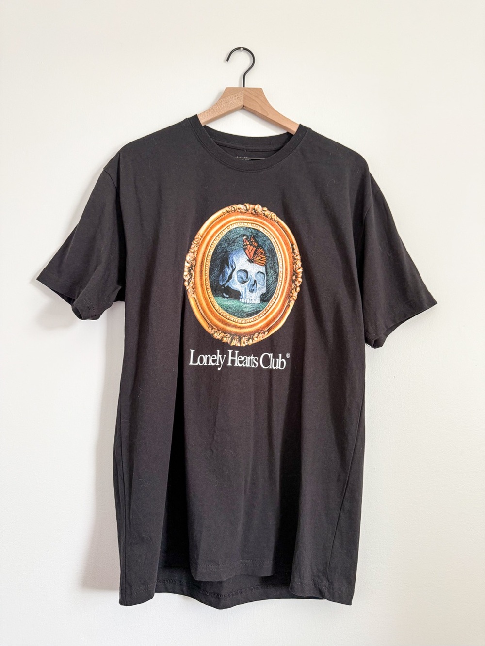 Lonely Hearts Club Skull Butterfly Graphic T Shirt Black Cotton Tee Size L